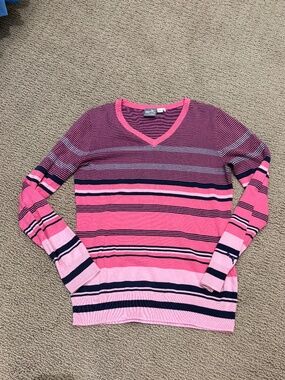 Puma Striped Golf Sweater - Pink and Navy